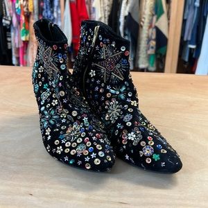 Free people embellished black velvet booties